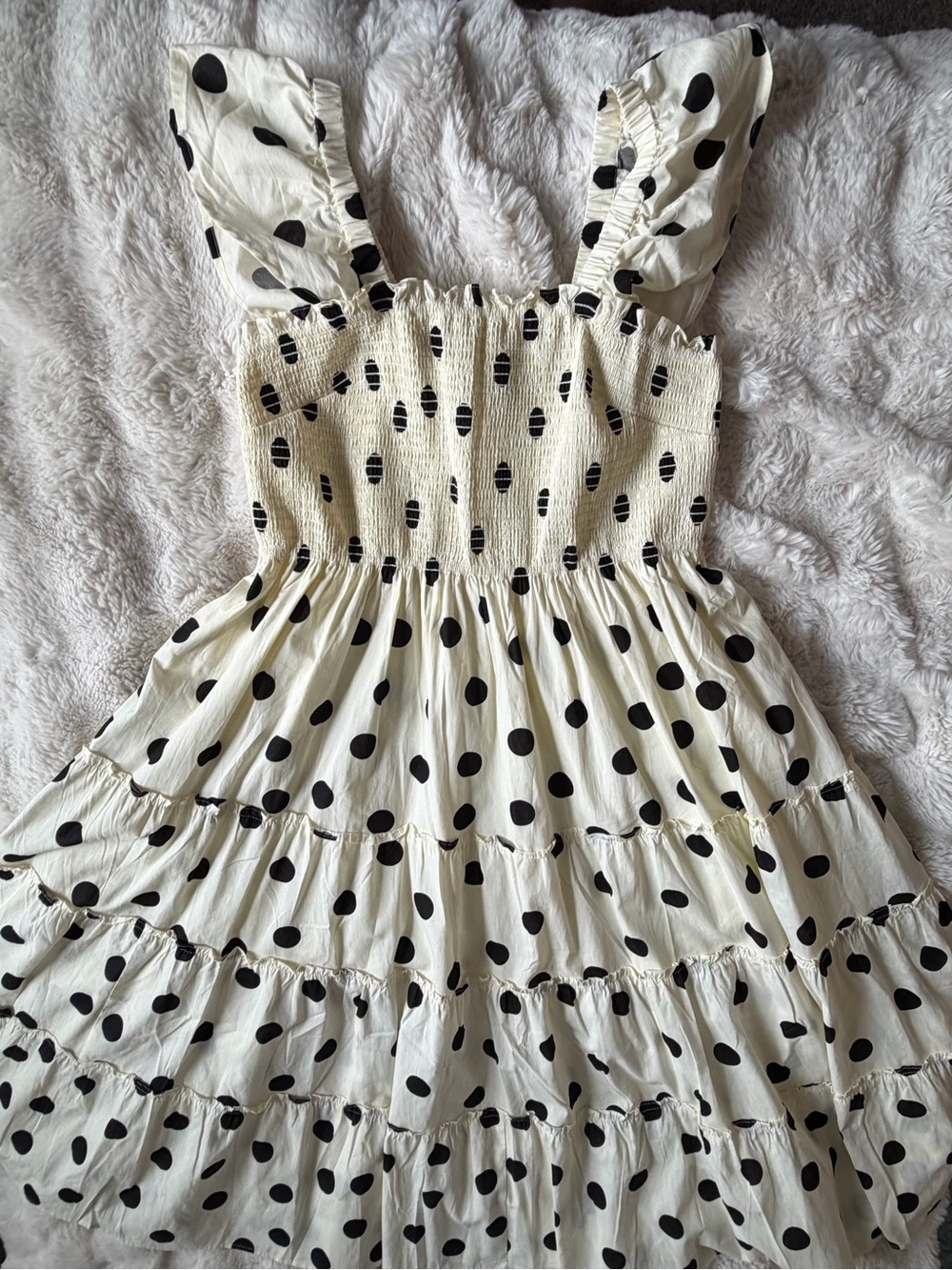Few Moda 2XL Black White Polka Dot Smocked Tiered Maxi Dress - Picture 3 of 8